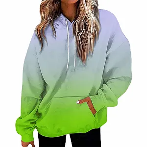 Женский Свитшот Générique с капюшоном, градиентный пуловер со шнурком и карманами, осенне-зимний топ с длинными рукавами, спортивная футболка - Фото 1