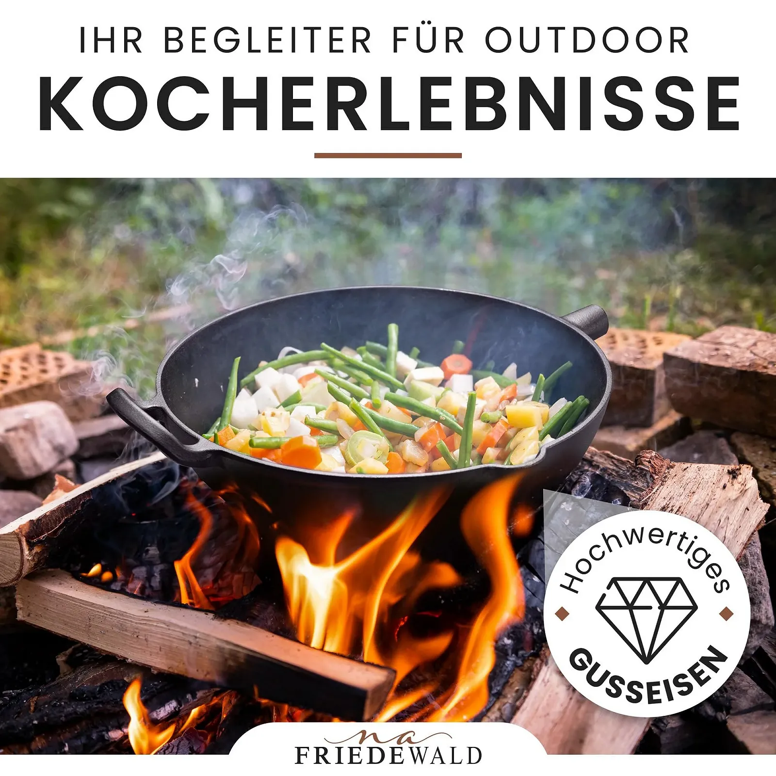 Сковорода-Wok Friedewald Чугунный с крышкой 33 см 5 л Черный, фото №6