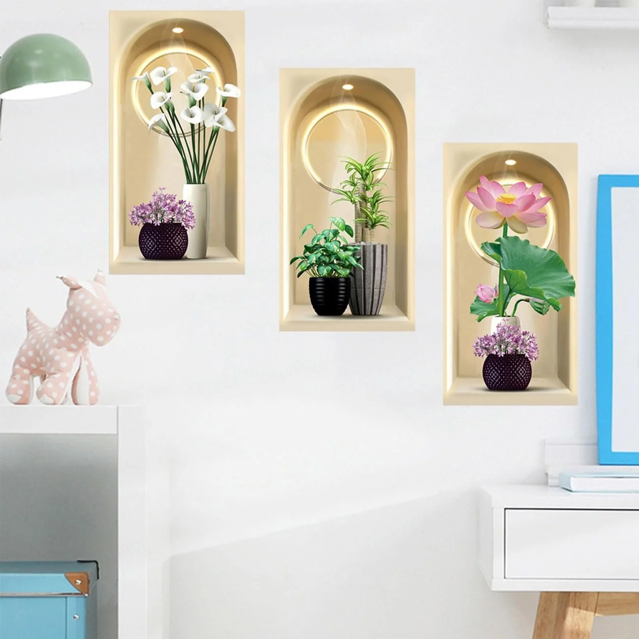 Наклейки на стіну Рослини та вази 3 шт. 30х60 см Самоклейні 3D, фото №5