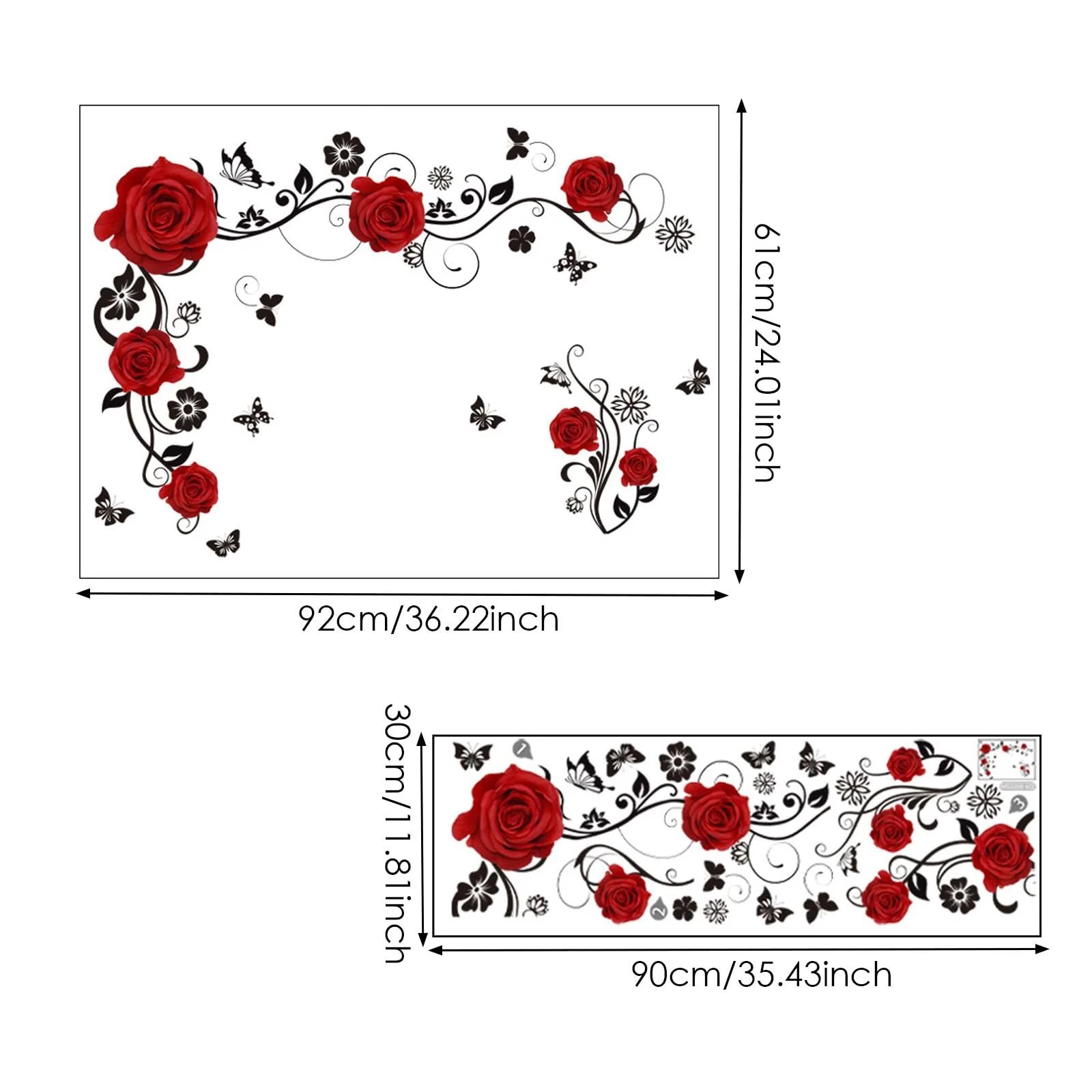 Наклейка на стіну Red Roses Flower Tendril DIY Waterproof Red, фото №4