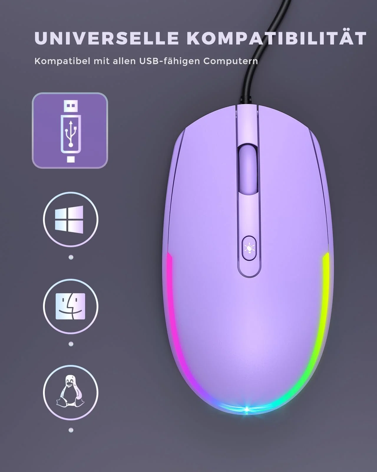 Дротовая мышь Seenda 1600 DPI USB, фиолетовая, фото №5 Дротовая мышь Seenda 1600 DPI USB, фиолетовая, фото №5