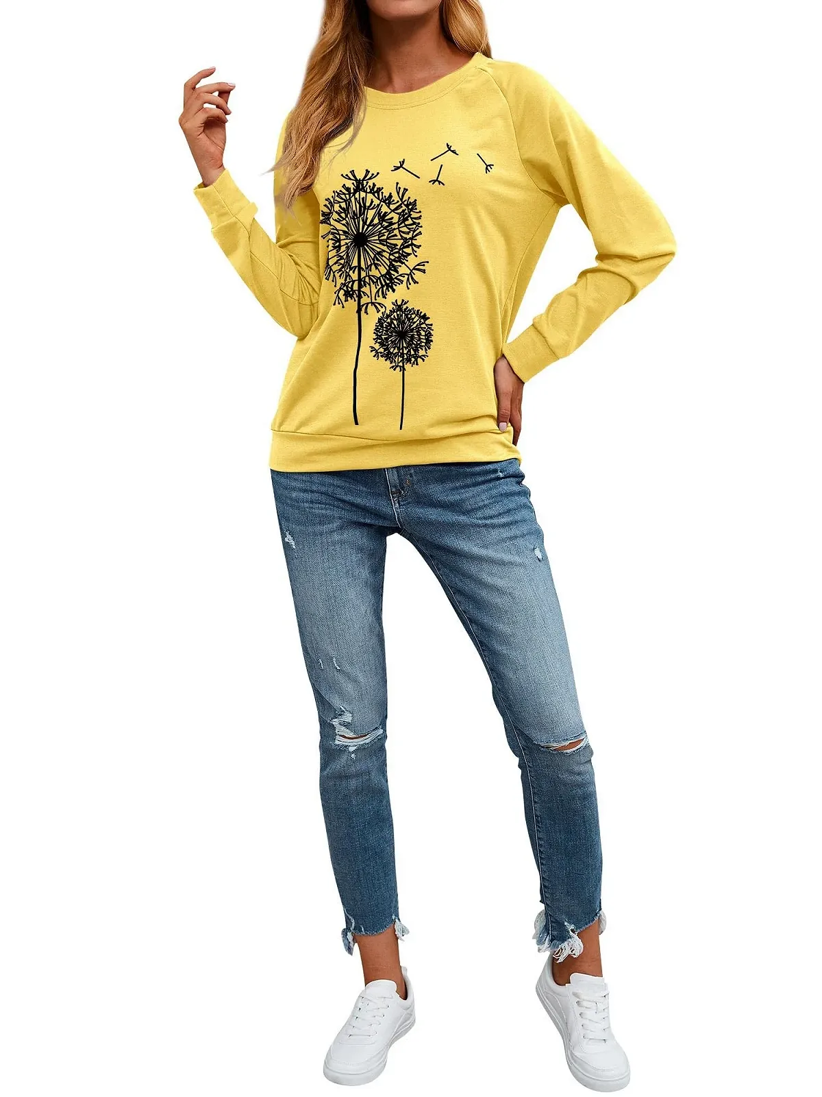 Женский свитшот Dresswel Одуванчик с длинными рукавами, принт одуванчика, осенне-зимний пуловер, блузка, топы, фото №5 Женский свитшот Dresswel Одуванчик с длинными рукавами, принт одуванчика, осенне-зимний пуловер, блузка, топы, фото №5