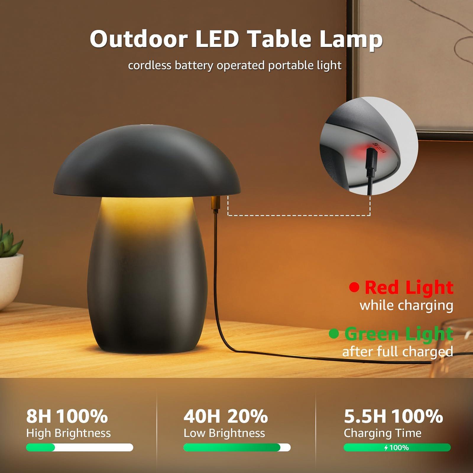 Настільна лампа FUYO Mushroom Бездротова Сенсорна Димер Акумуляторна, фото №2