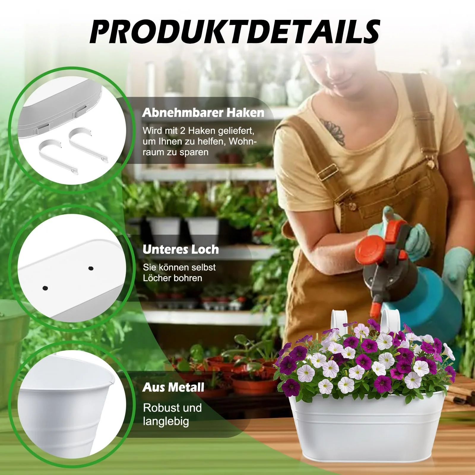 Набор подвесных цветочных горшков YedZen 4 шт. 27,5 см с дренажными отверстиями и съемным крючком Белый, фото №5 Набор подвесных цветочных горшков YedZen 4 шт. 27,5 см с дренажными отверстиями и съемным крючком Белый, фото №5