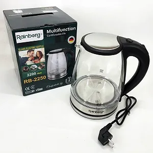 Электрический стеклянный чайник Rainberg RB-2250 с LED подсветкой 2200 Вт 1.8л, хороший электро - Фото 1