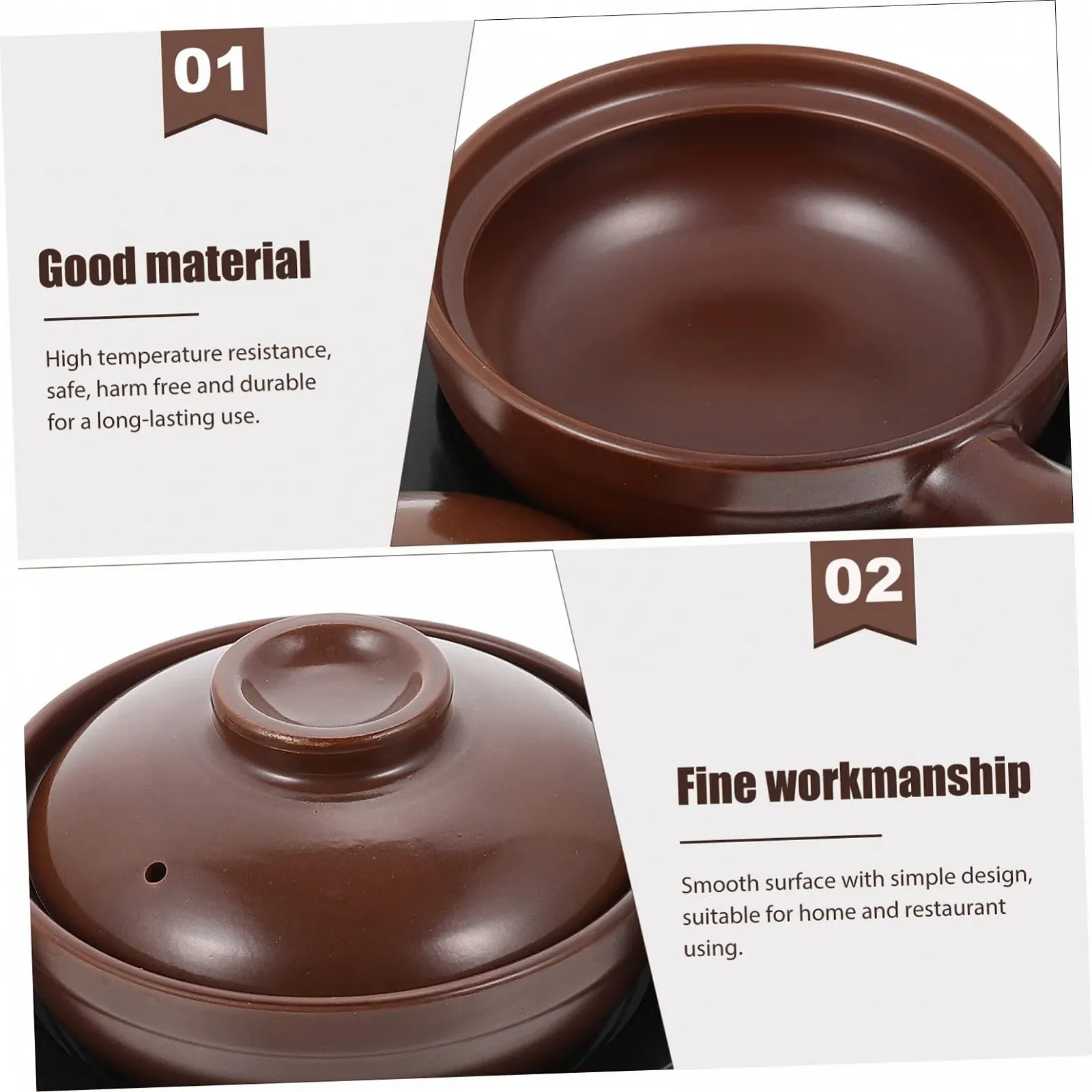 Керамическая кастрюля с ручкой и крышкой для тушения и запекания эргономичный дизайн термостойкая, фото №3