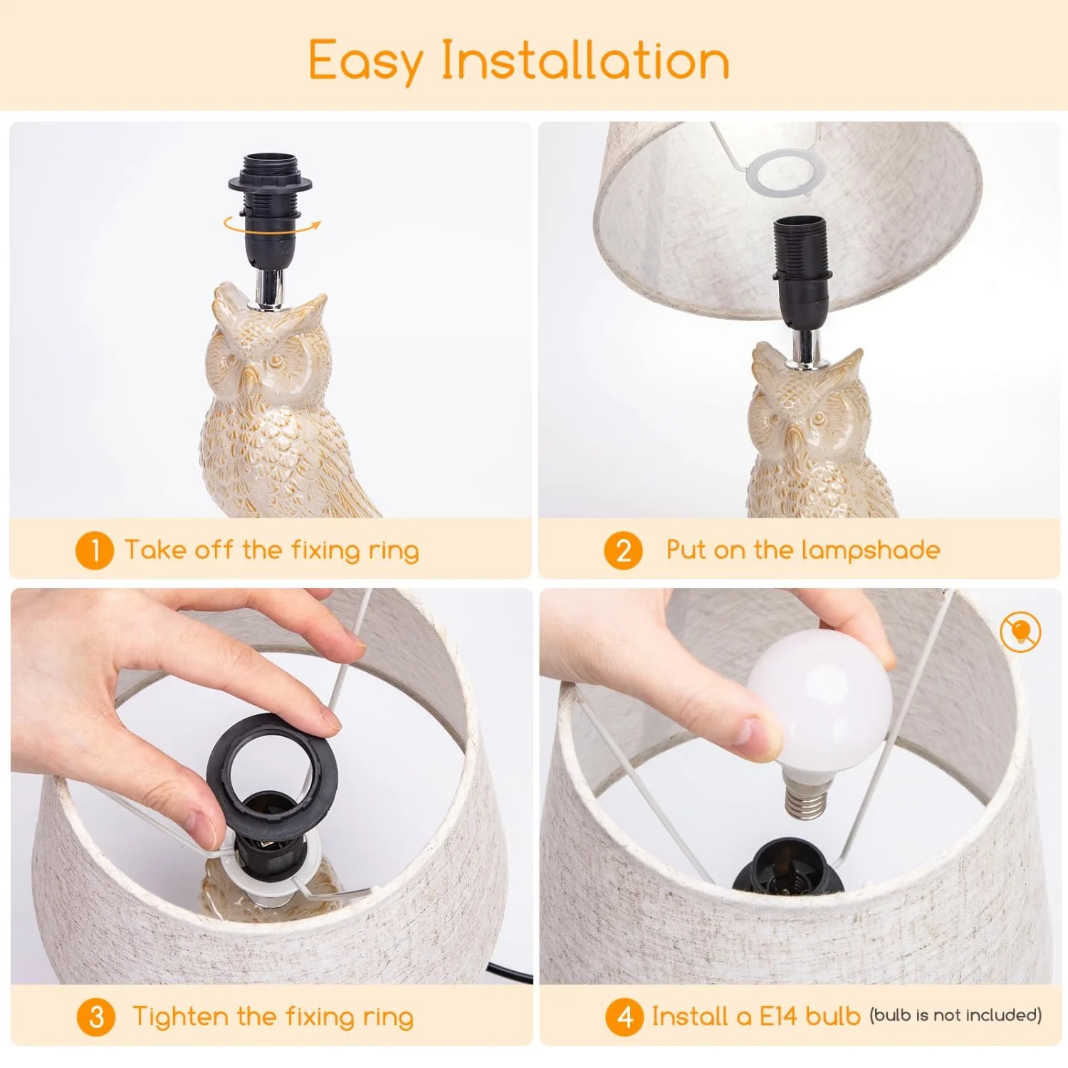 Настільна лампа Aigostar Ceramic Owl E14 40 Вт 325 мм, фото №6