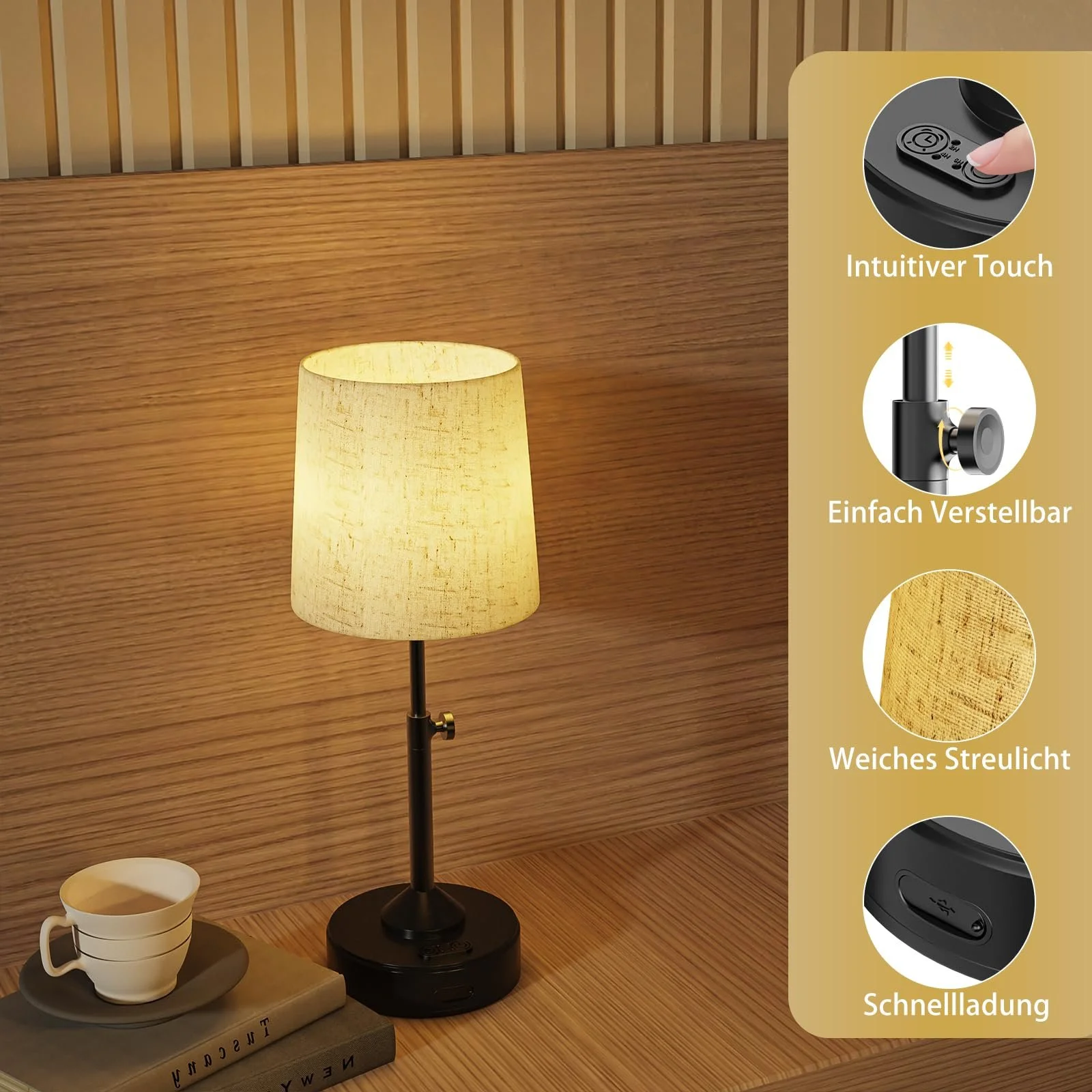 Настольная лампа Набор из 2 шт. Безпроводная Сенсорная Диммируемая Регулируемая по высоте На батарейках, фото №4