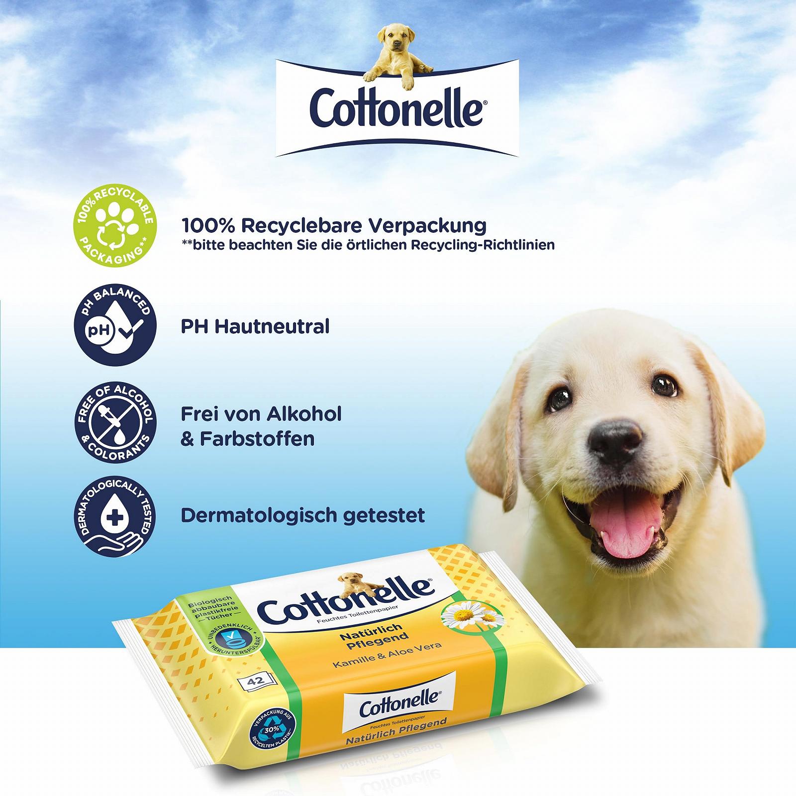 Серветки вологі Cottonelle Naturally Nourishing Ромашка та Алое Вера, 12 x 42 шт, фото №8