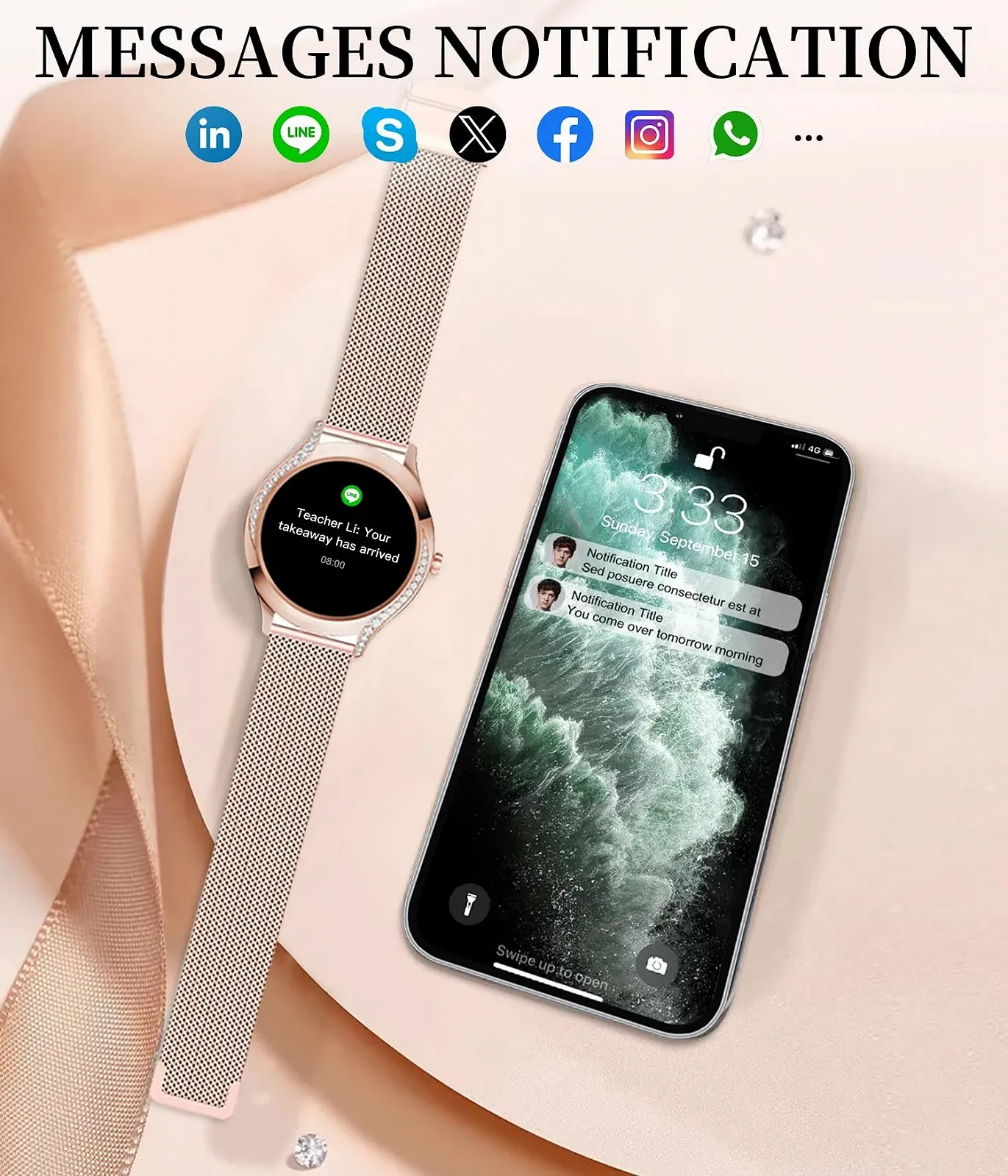 Смартгодинник жіночий Niolina Diamond, 1.19 дюйми, водонепроникність IP68, фото №4