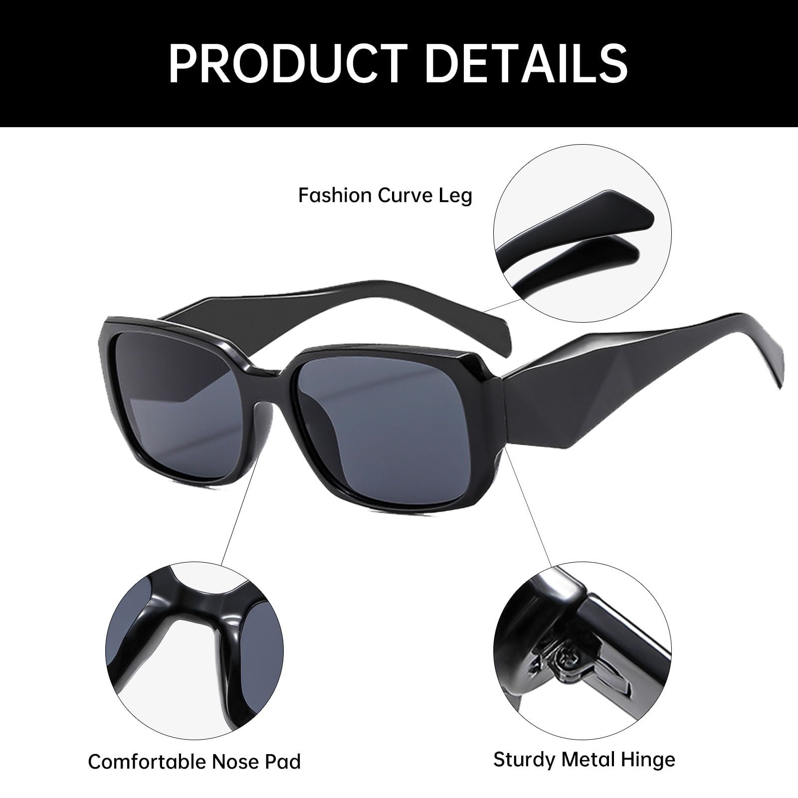 Сонцезахисні окуляри Прямокутні Модні YAMEIZE Квадратні Класичні UV400, фото №5