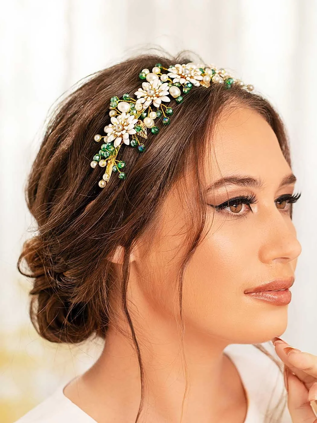 Обруч для волосся Весільний IYOU Квітка Перли Кристал Зелений, фото №5 Обруч для волосся Весільний IYOU Квітка Перли Кристал Зелений, фото №5