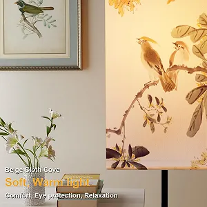 Настольная лампа прикроватная 2 шт тканевый плафон Птица диммер 3 температуры 2 USB порта synthetic.ua - Фото 1