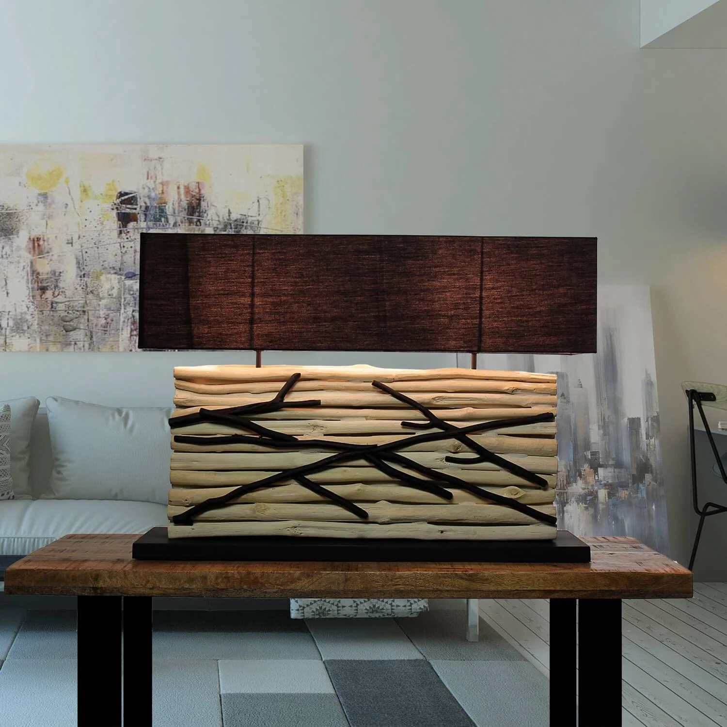 Настільна лампа Licht-Erlebnisse Driftwood Fabric 2x E27 80 см, фото №2