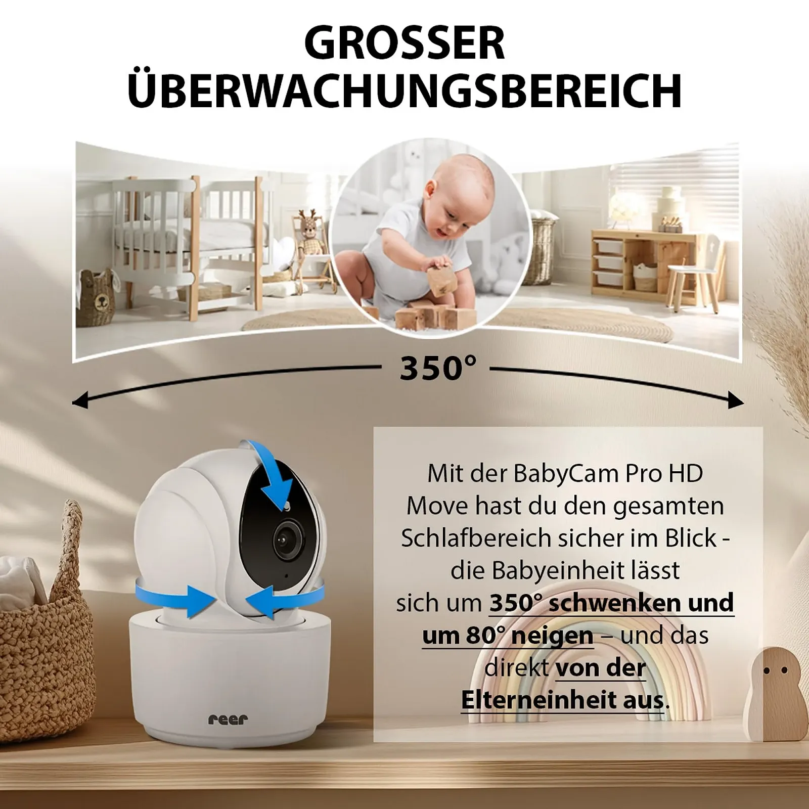 Відеоняня reer BabyCam XL Move 4.3" TFT 300 м Панорама та нахил Біла, фото №5 Відеоняня reer BabyCam XL Move 4.3" TFT 300 м Панорама та нахил Біла, фото №5