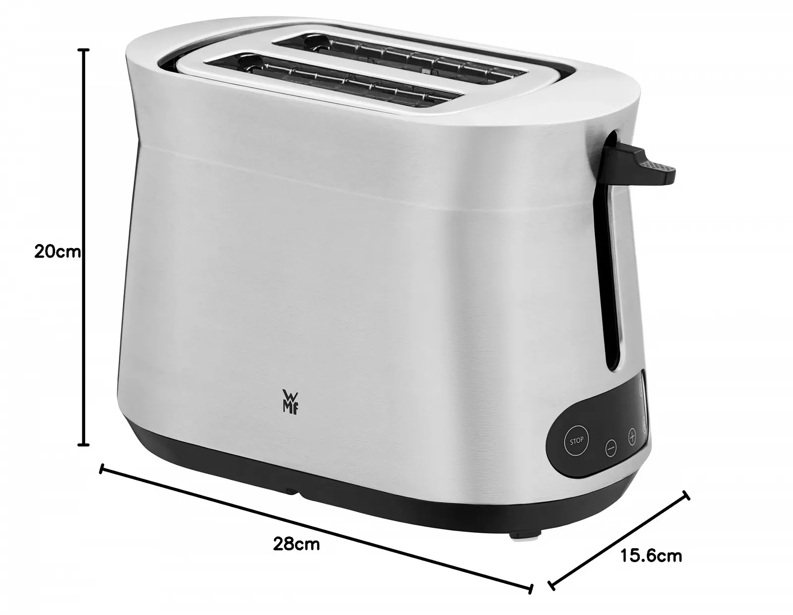 Тостер WMF Kineo Подвійний слот Нержавіюча сталь з насадкою для булочок, 2 скибочки, 10 рівнів підсмажування, 980 Вт, Матова нержавіюча сталь, фото №18