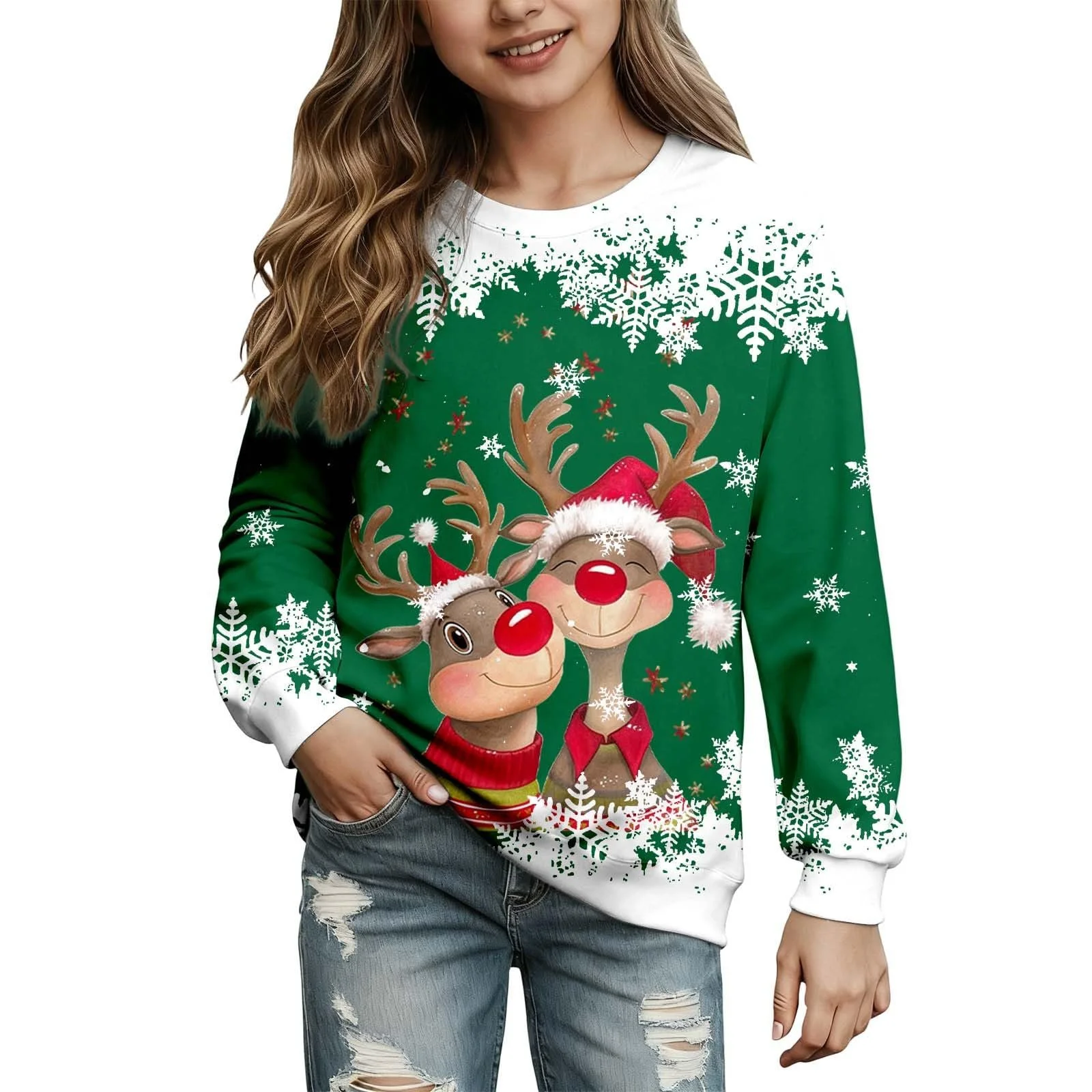 Девочка Толстовка Без бренда С круглым вырезом Рисунок Голова оленя, длинные рукава (2 года, 14 лет), фото №1