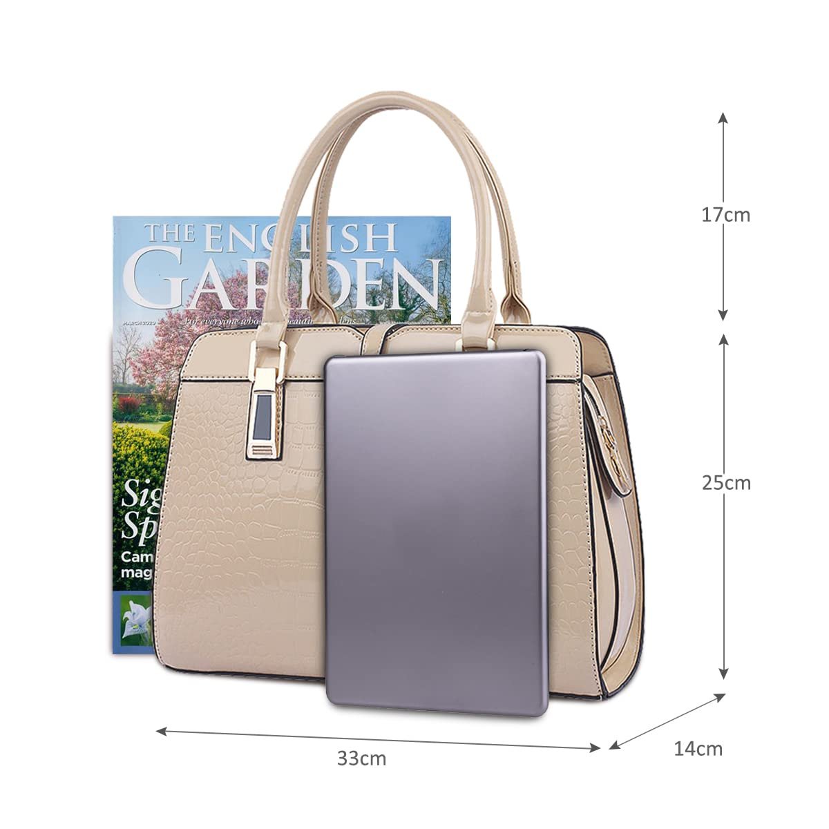 Сумка Nicole&Doris женская с ручками сверху, лакированная, кожаная, модель L, цвет хаки, фото №5