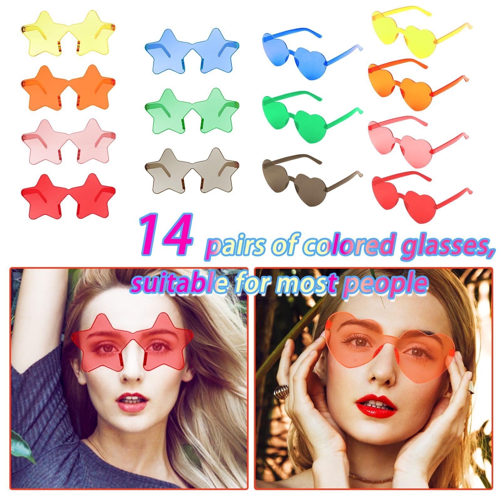 Сонцезахисні окуляри RISVOWO Набір 14 шт. Серце і зірка Різнокольорові, фото №4