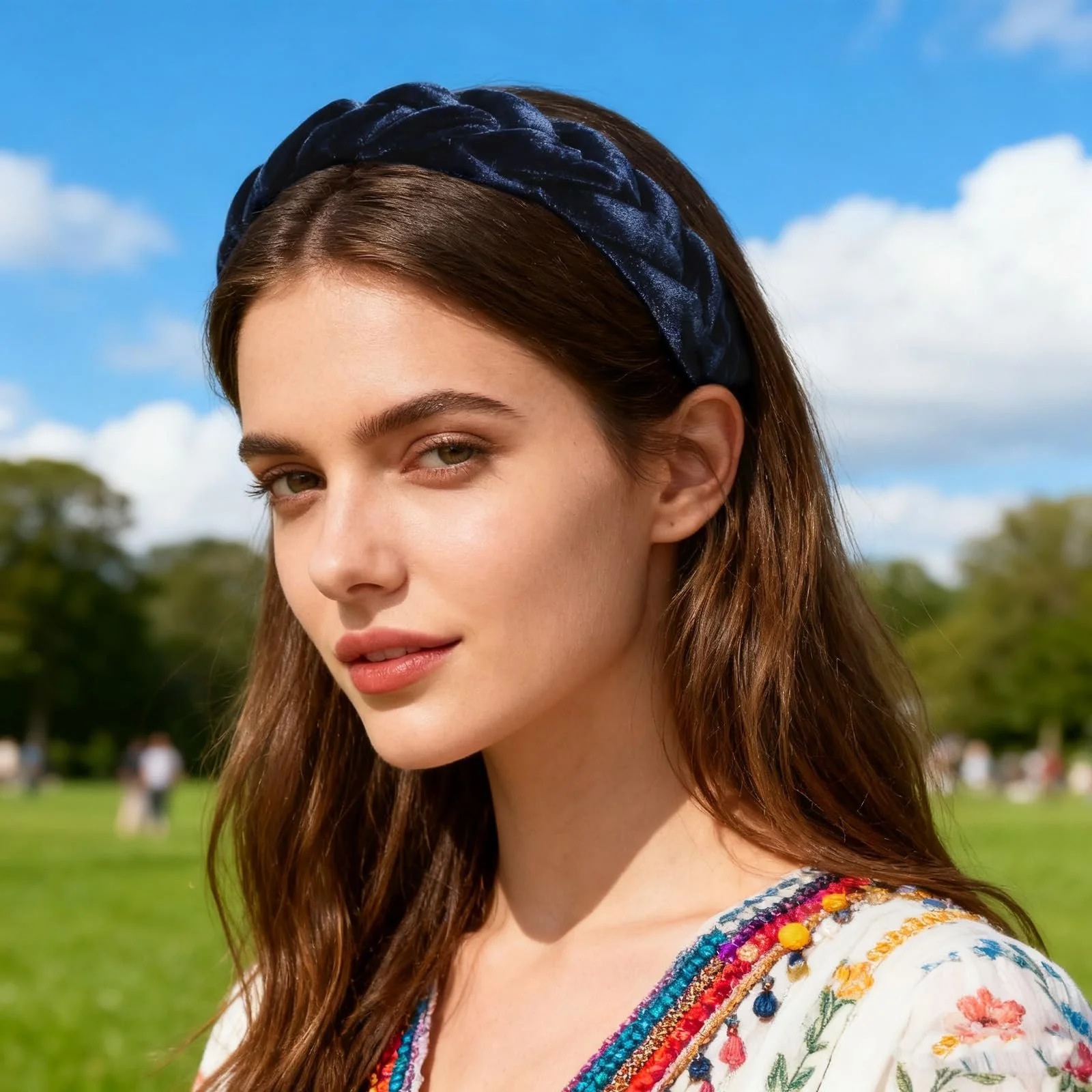 Обруч на голову плетений оксамитовий жіночий аксесуар для волосся, фото №3