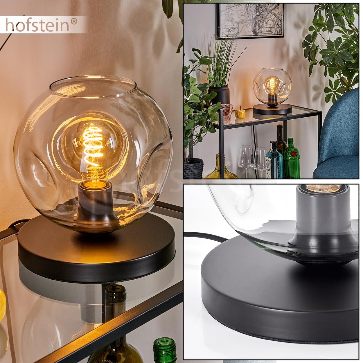 Настільна лампа Ripoll Метал/Скло 20 см 1 x E27 Чорний/Прозорий, фото №2