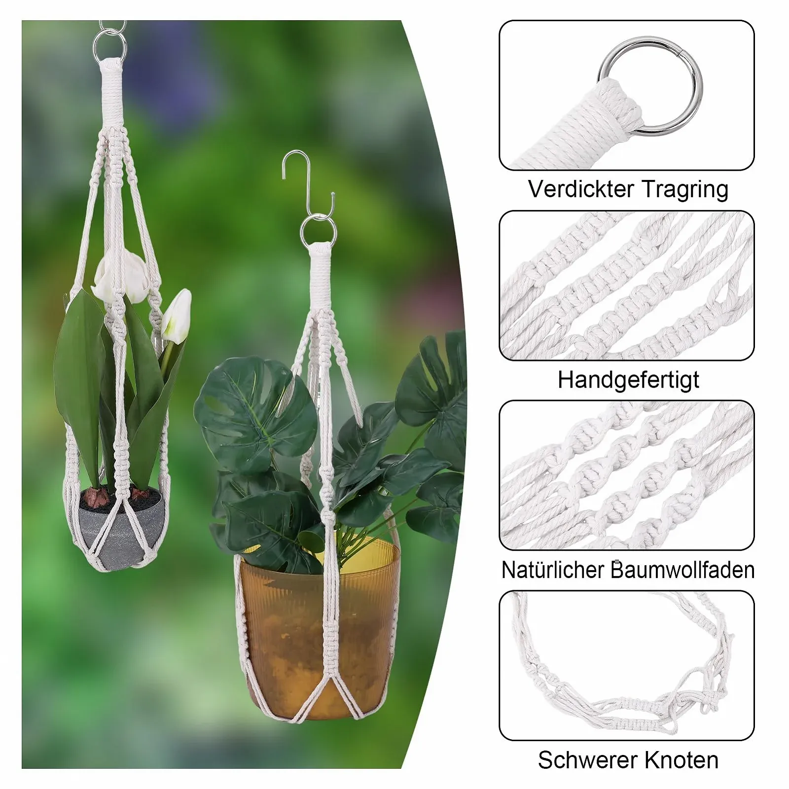 Підвісний кошик макраме Набір 2 шт. Бавовна 50 см, фото №3 Підвісний кошик макраме Набір 2 шт. Бавовна 50 см, фото №3