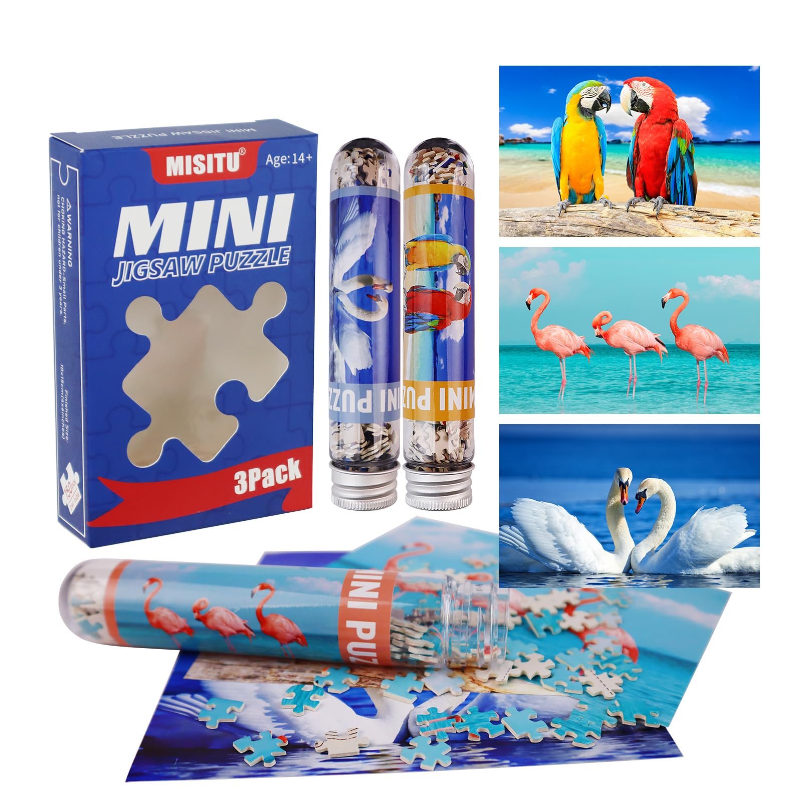 Набір пазлів MISITU Flamingo Parrot Swan 3 шт. по 150 елементів міні для дорослих, фото №1