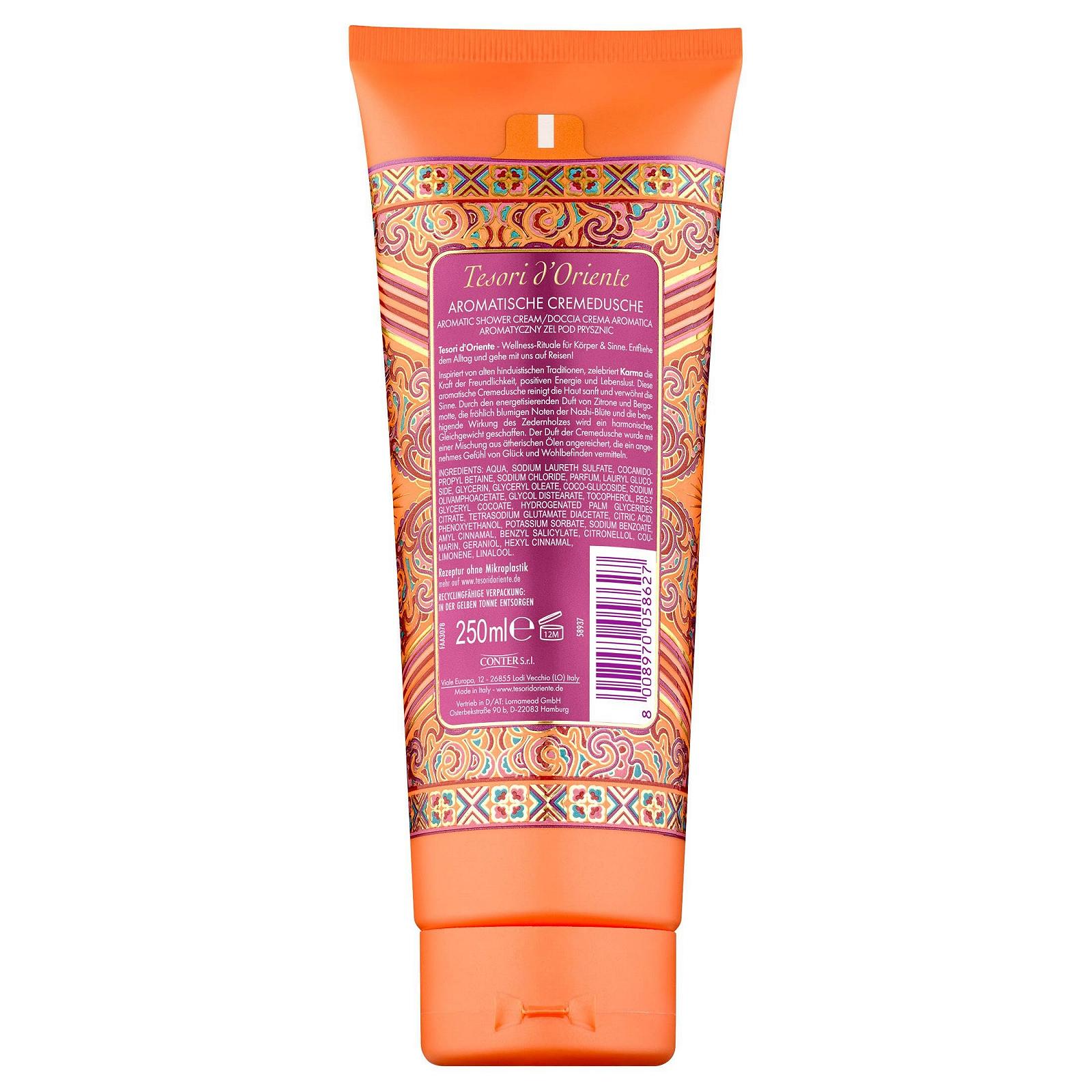 Набір для душу та ванни Tesori d'Oriente Karma Ароматичний крем-гель та крем-піна Лимон, бергамот і кедр, фото №3