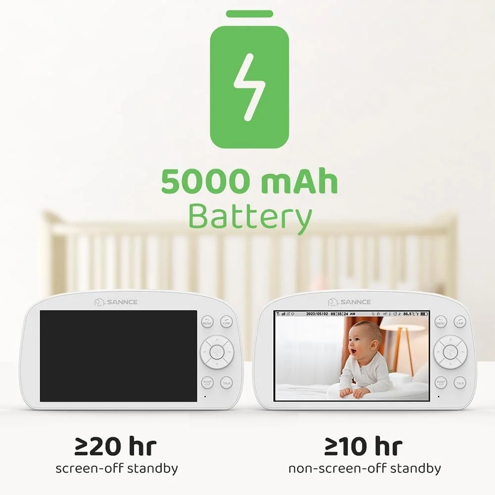 Відеоняня SANNCE 5.5 дюймів 720P 5000 мАг Night Light PTZ IR Night Vision Feeding Reminder, фото №5 Відеоняня SANNCE 5.5 дюймів 720P 5000 мАг Night Light PTZ IR Night Vision Feeding Reminder, фото №5