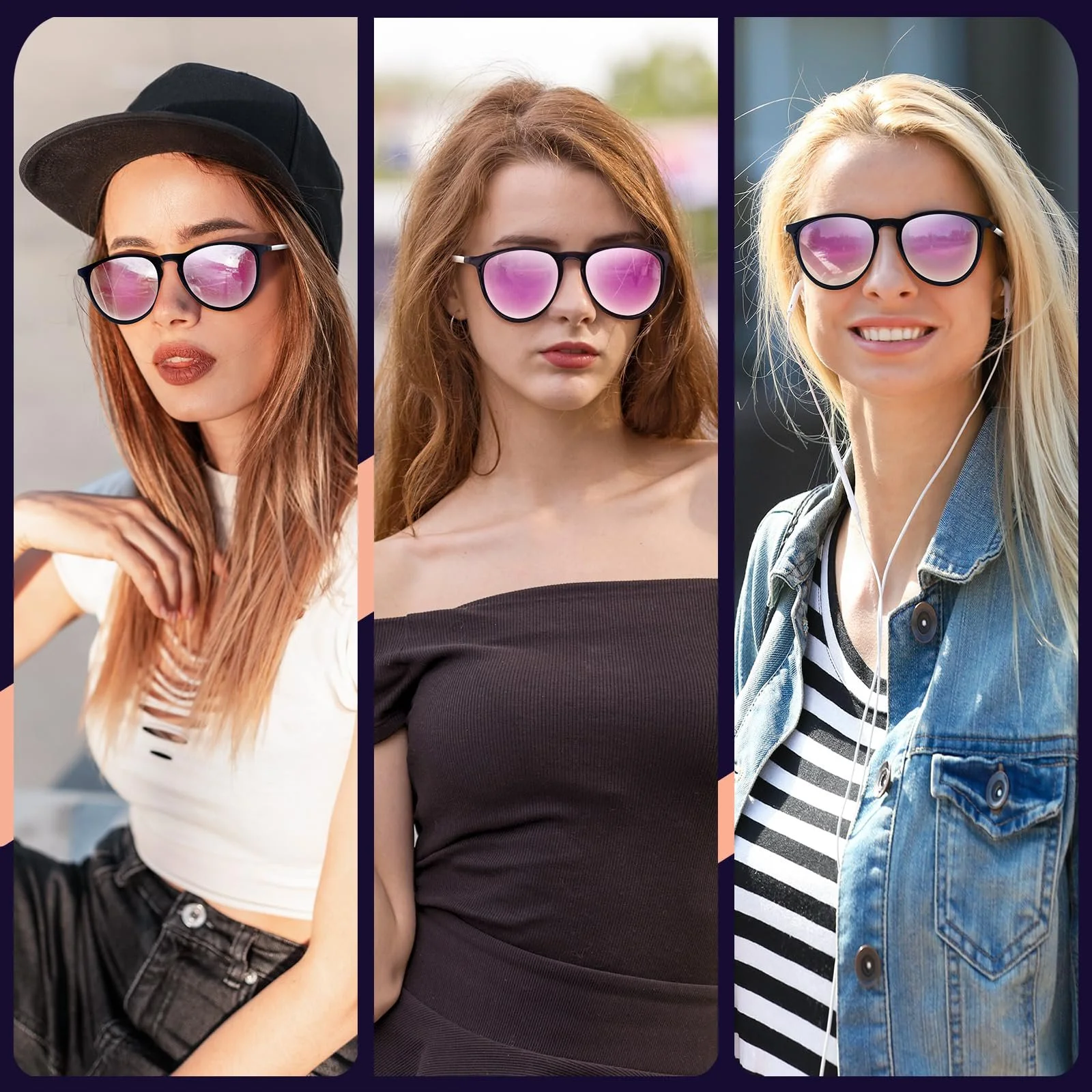 Сонцезахисні окуляри Perkanion Поляризовані Жіночі Круглі UV400 Захист Ретро Вінтажні Рожевий, фото №2