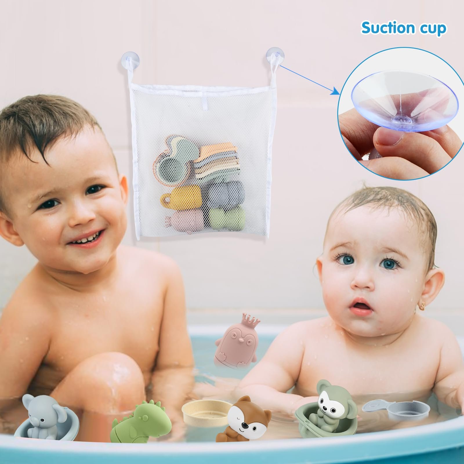 Набір іграшок для ванни з 16 предметів: Тварини, Ляльки на пальці, Човники, Ложки для ванни, фото №6