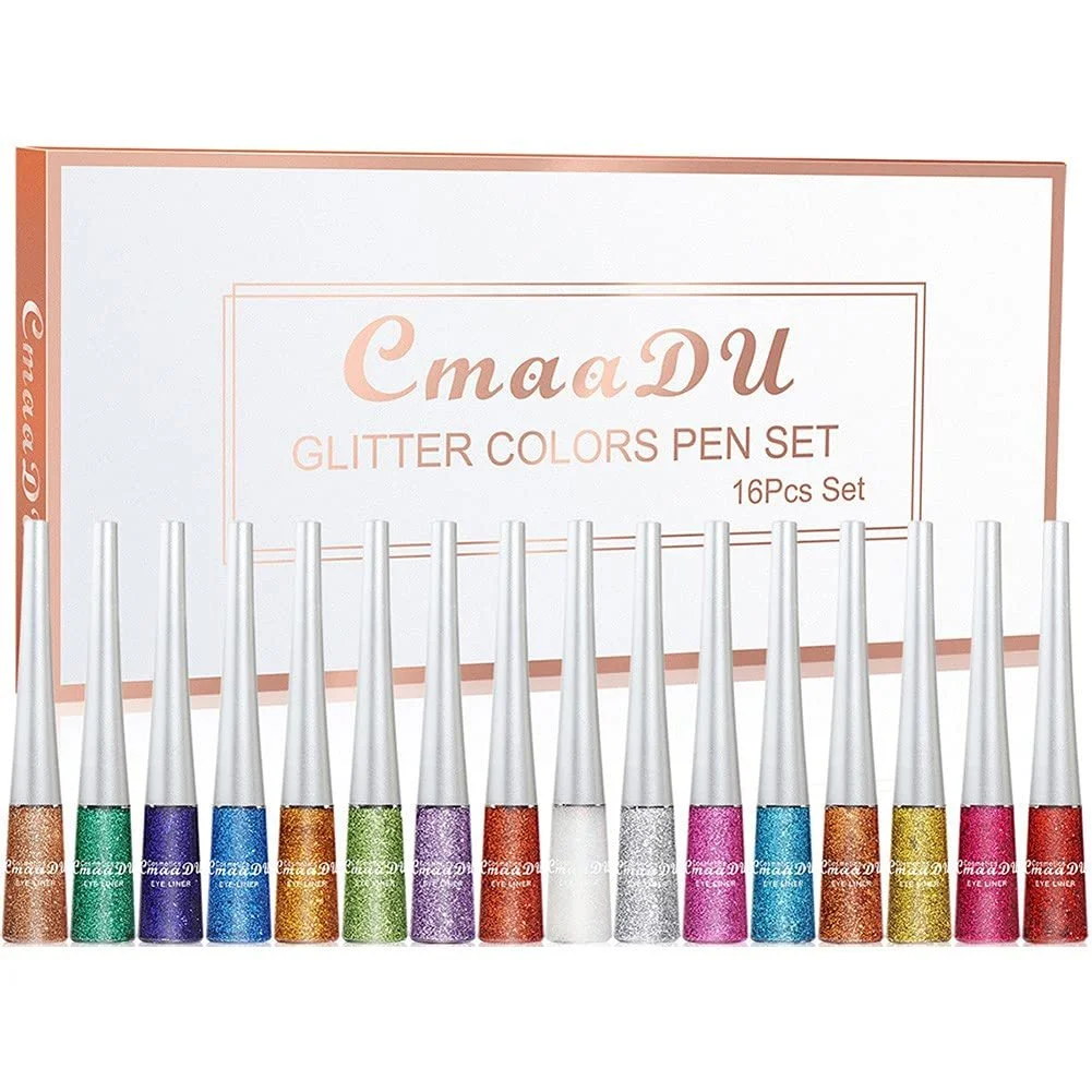 Підводка для очей Allbestaye Рідка 16 кольорів з блискітками Металева з шиммером Водостійка Довготривала Високопігментована Набір сріблястих блискучих підводок для очей для вечірок та фестивалів, фото №2 Підводка для очей Allbestaye Рідка 16 кольорів з блискітками Металева з шиммером Водостійка Довготривала Високопігментована Набір сріблястих блискучих підводок для очей для вечірок та фестивалів, фото №2