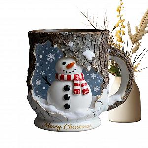 Кружка Рождественская, структура трещин коры, праздничная кружка для напитков | Чайная чашка с дизайном Санта Клауса и текстурой трещин коры | Для путешествий, школы, украшения стола, новоселья, а также для использования в дороге - Фото 1