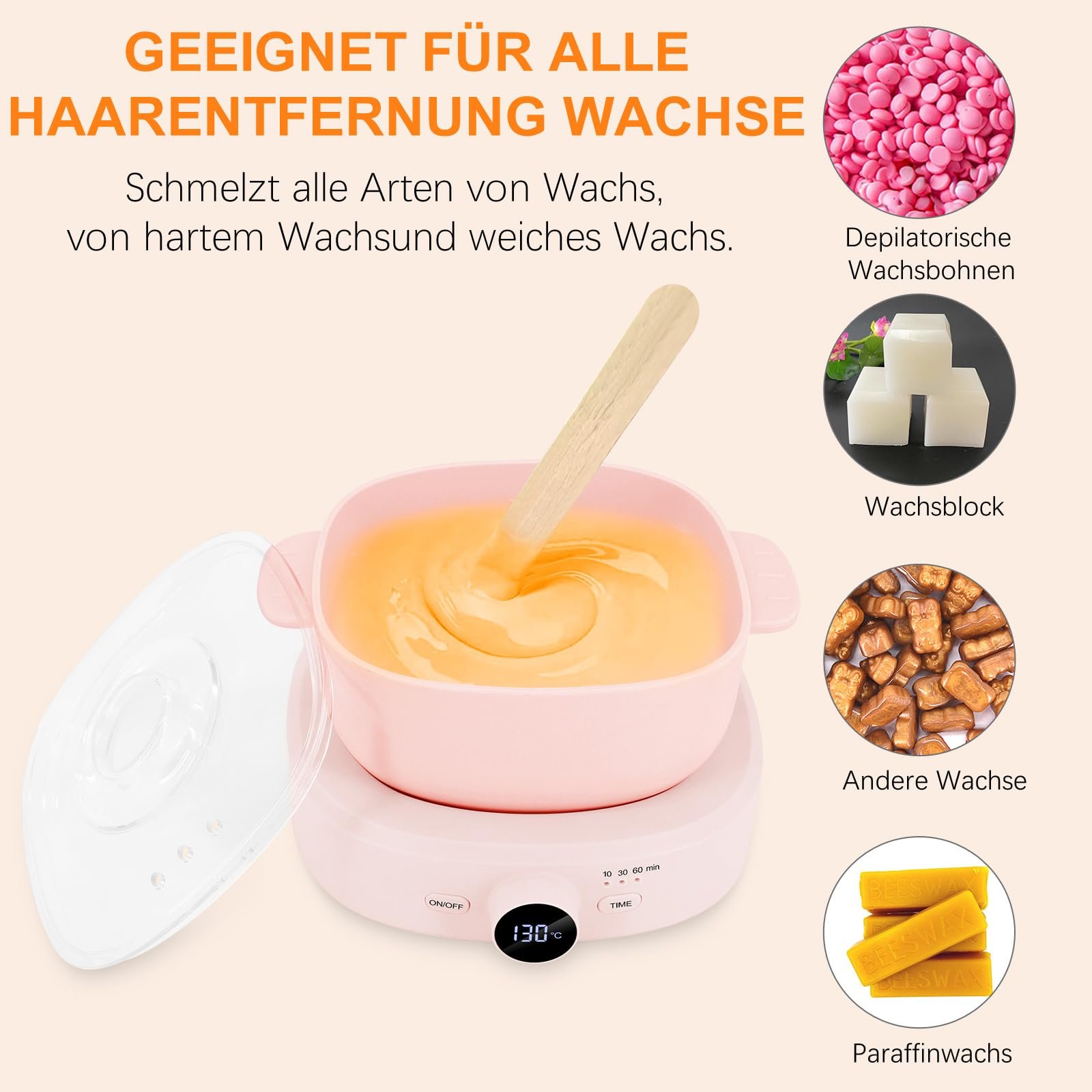 Воскоплав электрический Professional Electric Wax Heater с регулировкой температуры и таймером Pink, фото №4