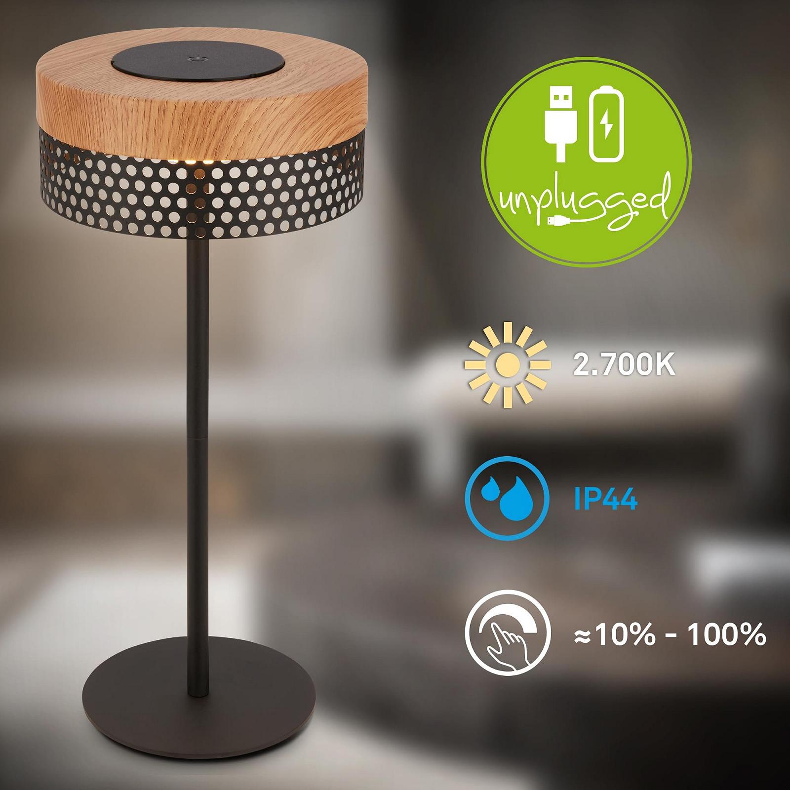 Настольная лампа BRILONER LED Беспроводная IP44 Сенсорная Регулируемая яркость Аккумуляторная 16 x 35 см Черное дерево, фото №2