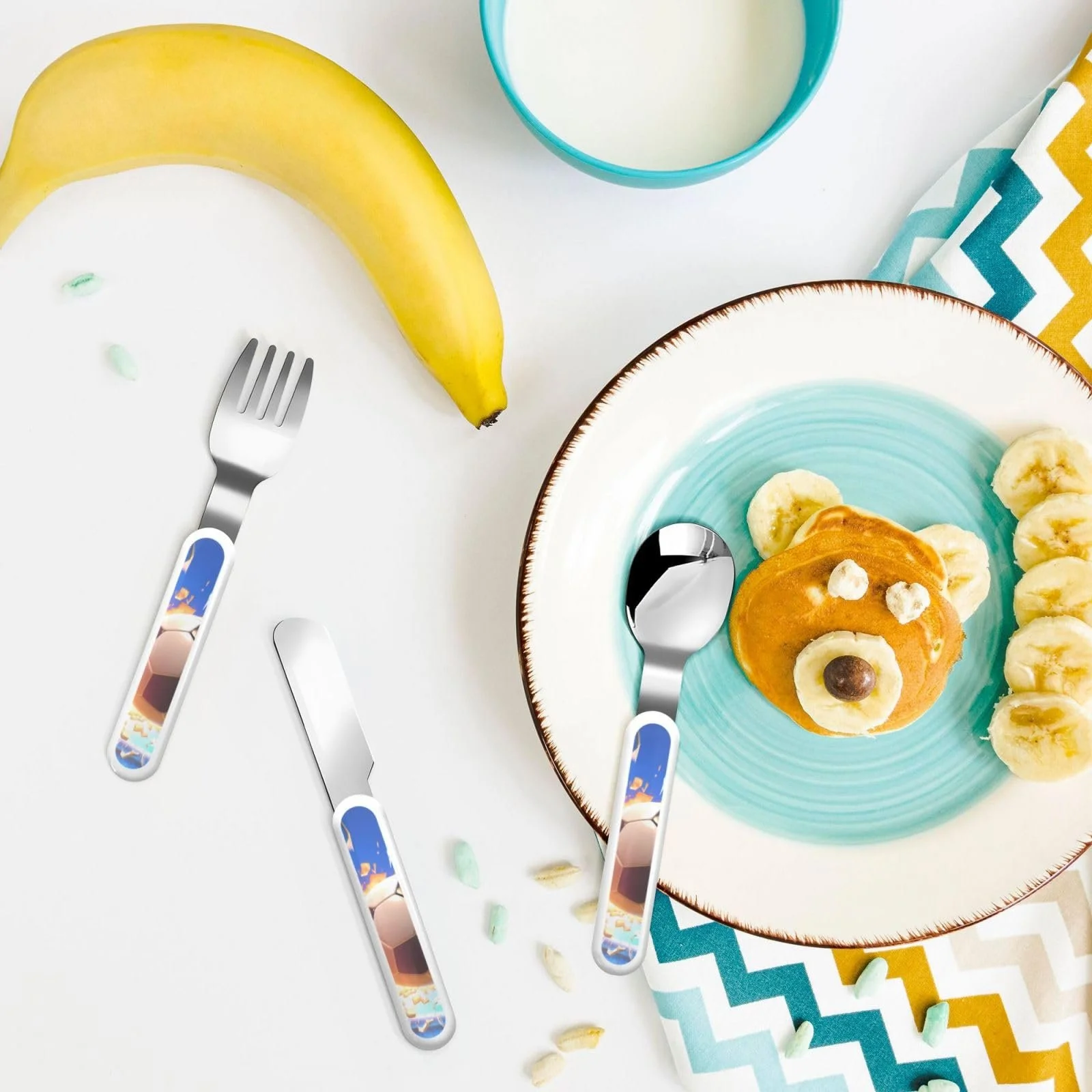 Набір дитячих столових приборів з малюнком The Flying Soccer Ball, три предмети, багаторазового використання, фото №6 Набір дитячих столових приборів з малюнком The Flying Soccer Ball, три предмети, багаторазового використання, фото №6