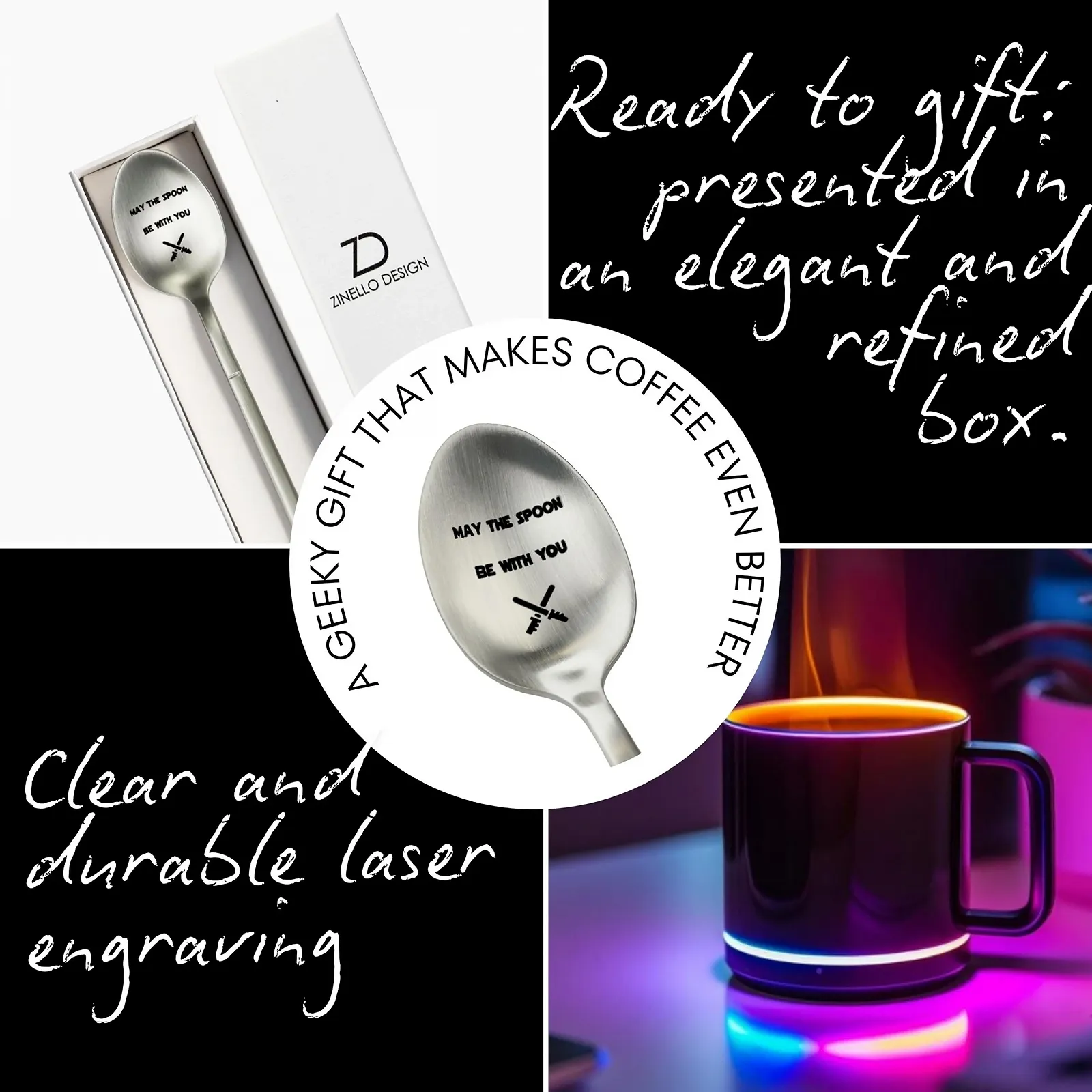 Ложка для кави та десертів 18/10 нержавіюча сталь з лазерним гравіюванням, фото №4