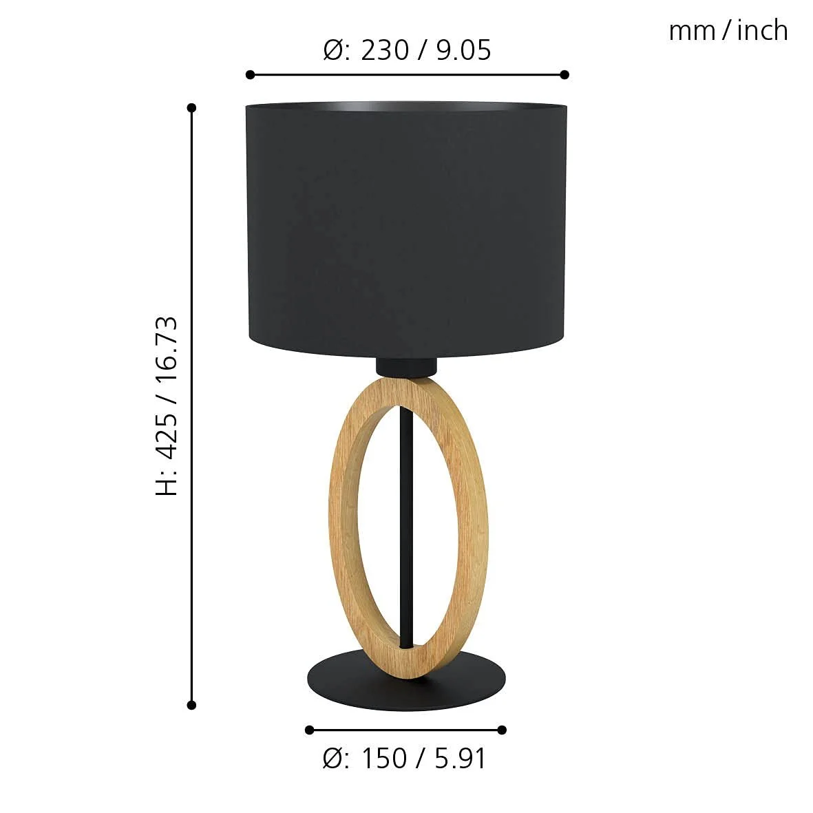 Настольная лампа EGLO Basildon 1 Minimalist Wood Textile Metal Natural Black E27, фото №7