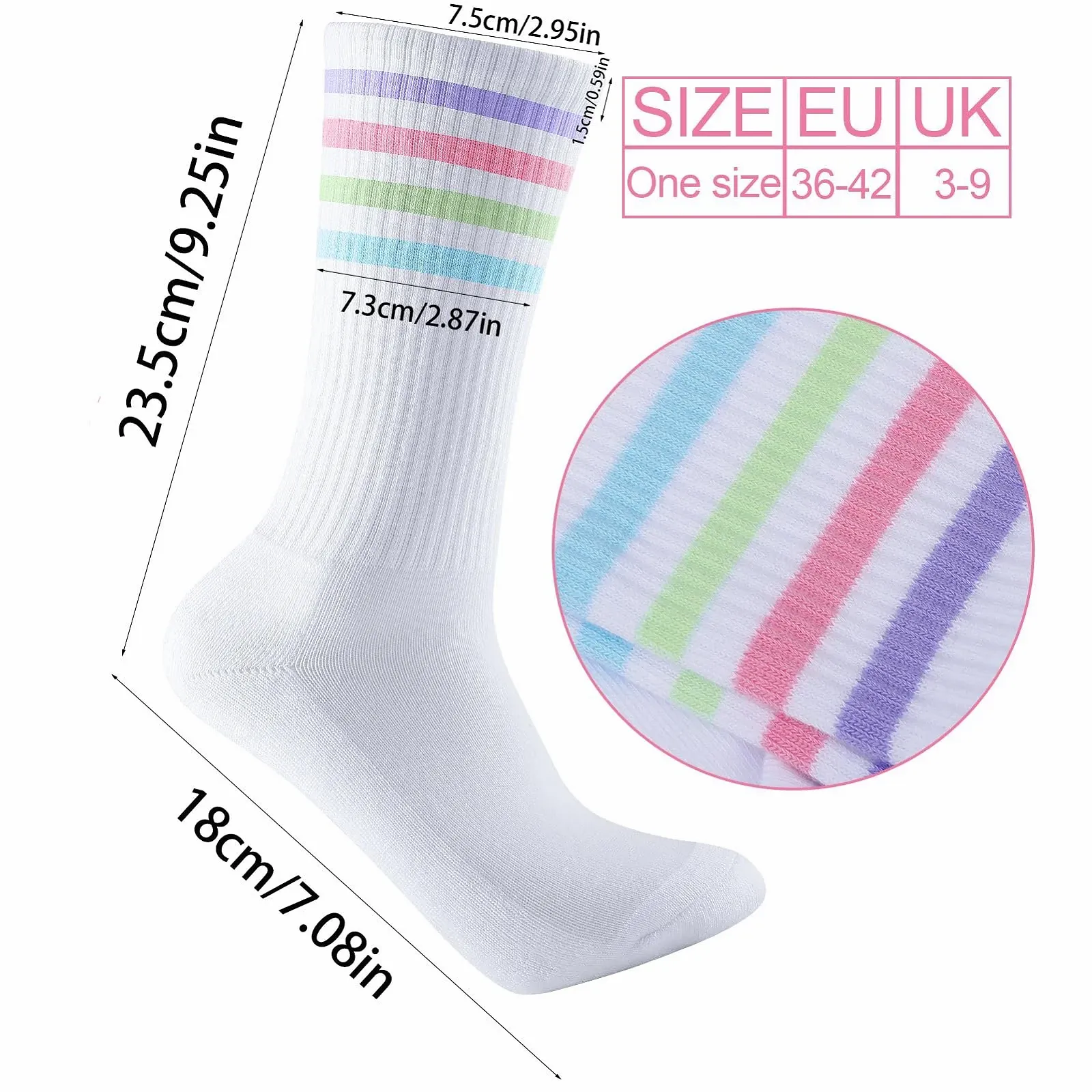 Носки теннисные Женские Носки Хлопковые Носки 36-42 Дышащие Спортивные Носки Белые Ретро Носки-следы 6 пар, фото №2