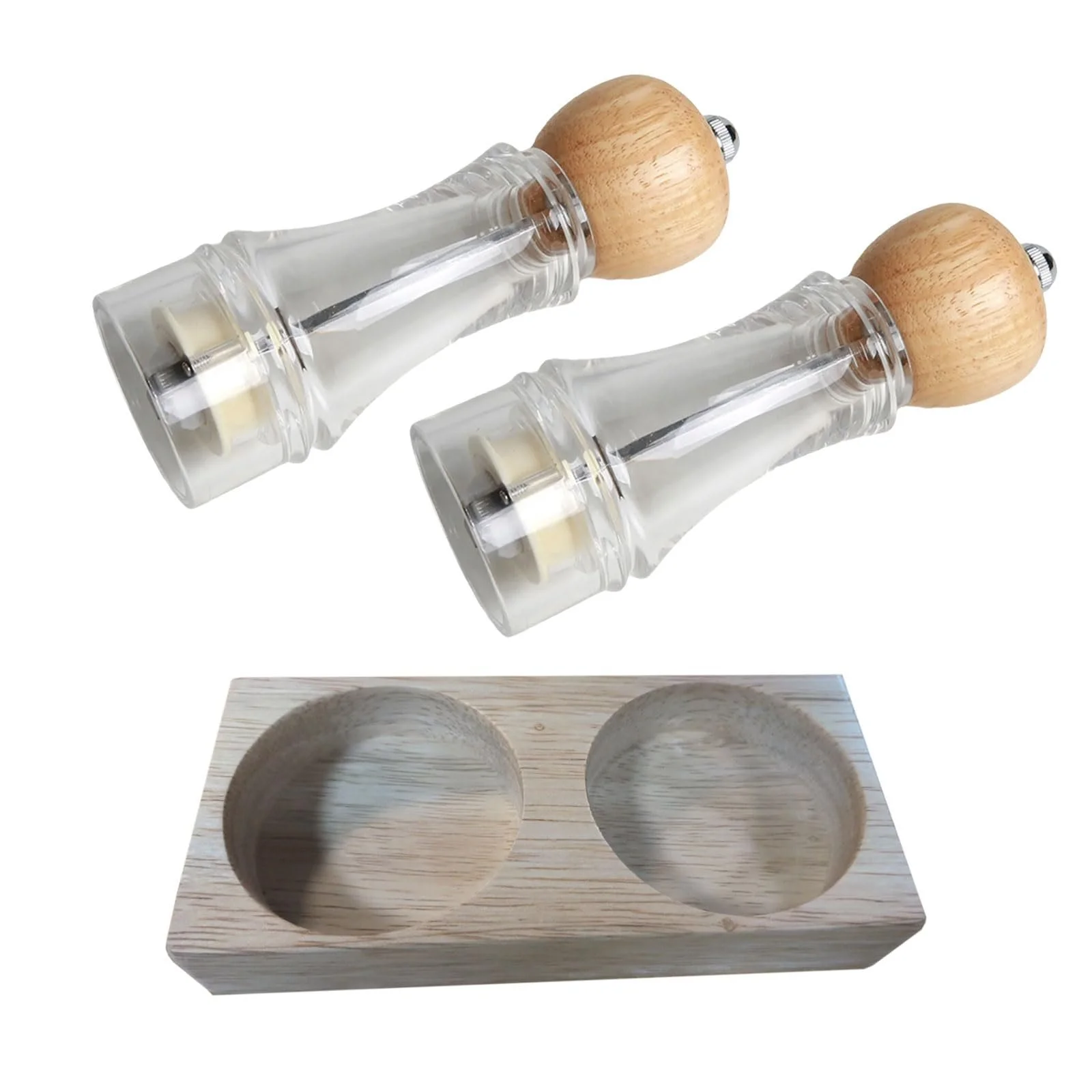 Набір дерев'яних млинків для солі та перцю, керамічні жорна, регульована грубість помелу, ручний, дерев'яний, легко миється, фото №9