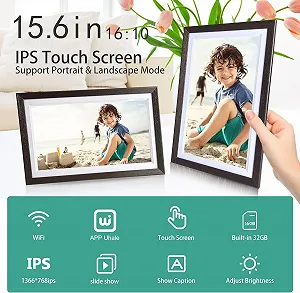Цифровая фоторамка Frameo 15.6 дюйма 32 GB WiFi 1366 x 768 HD IPS Сенсорный экран Орех synthetic.ua - Фото 1