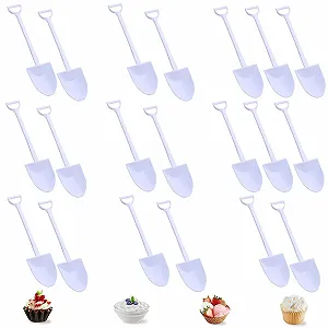 Ложка Spade, креативная ложка в форме лопаты, прочные пластиковые десертные ложки, многоразовые десертные ложки для арбуза, кофе, десертная ложка, белый (упаковка 20 штук) - Фото 1