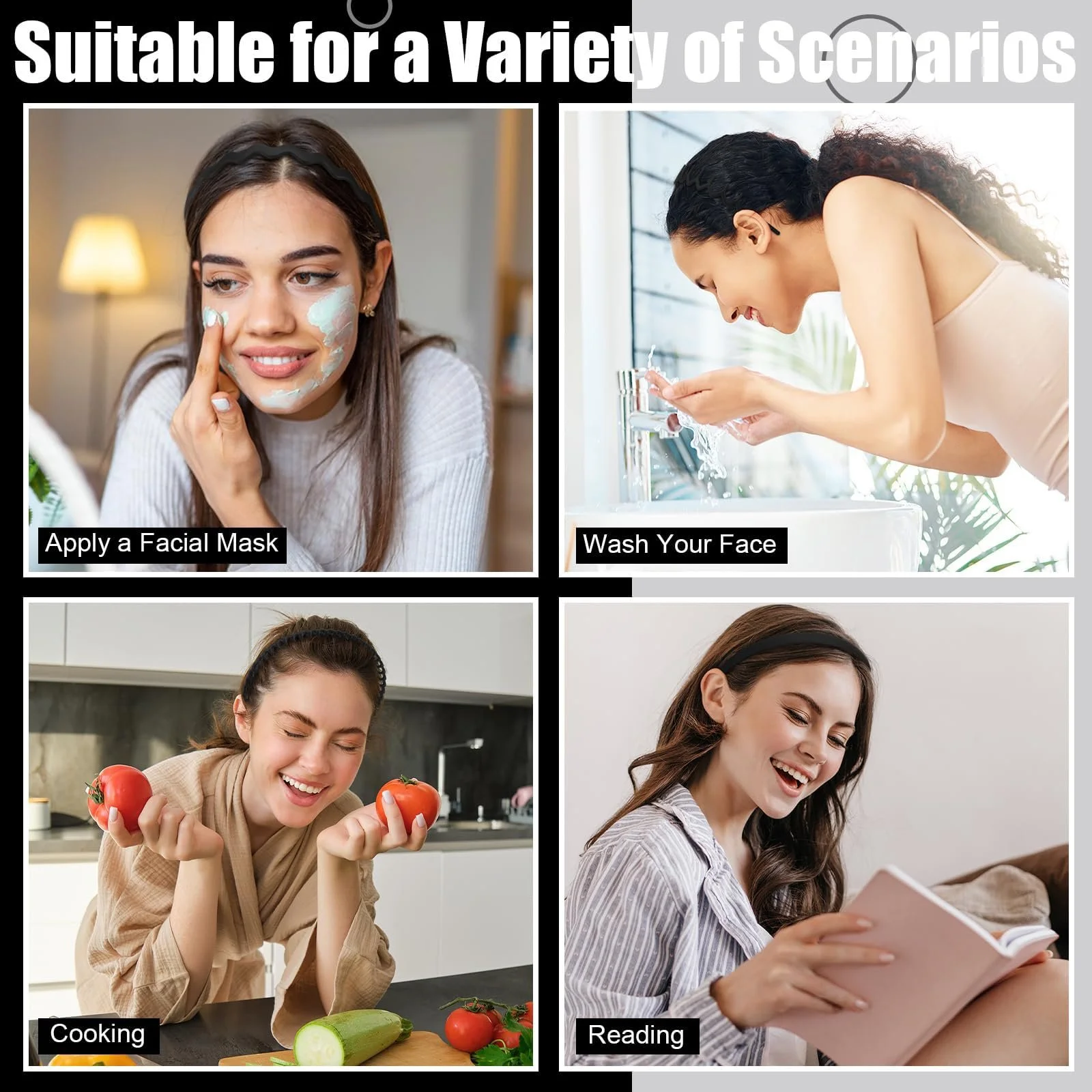 Набір з 10 Чорних Обручів для Волосся для Жінок, фото №5