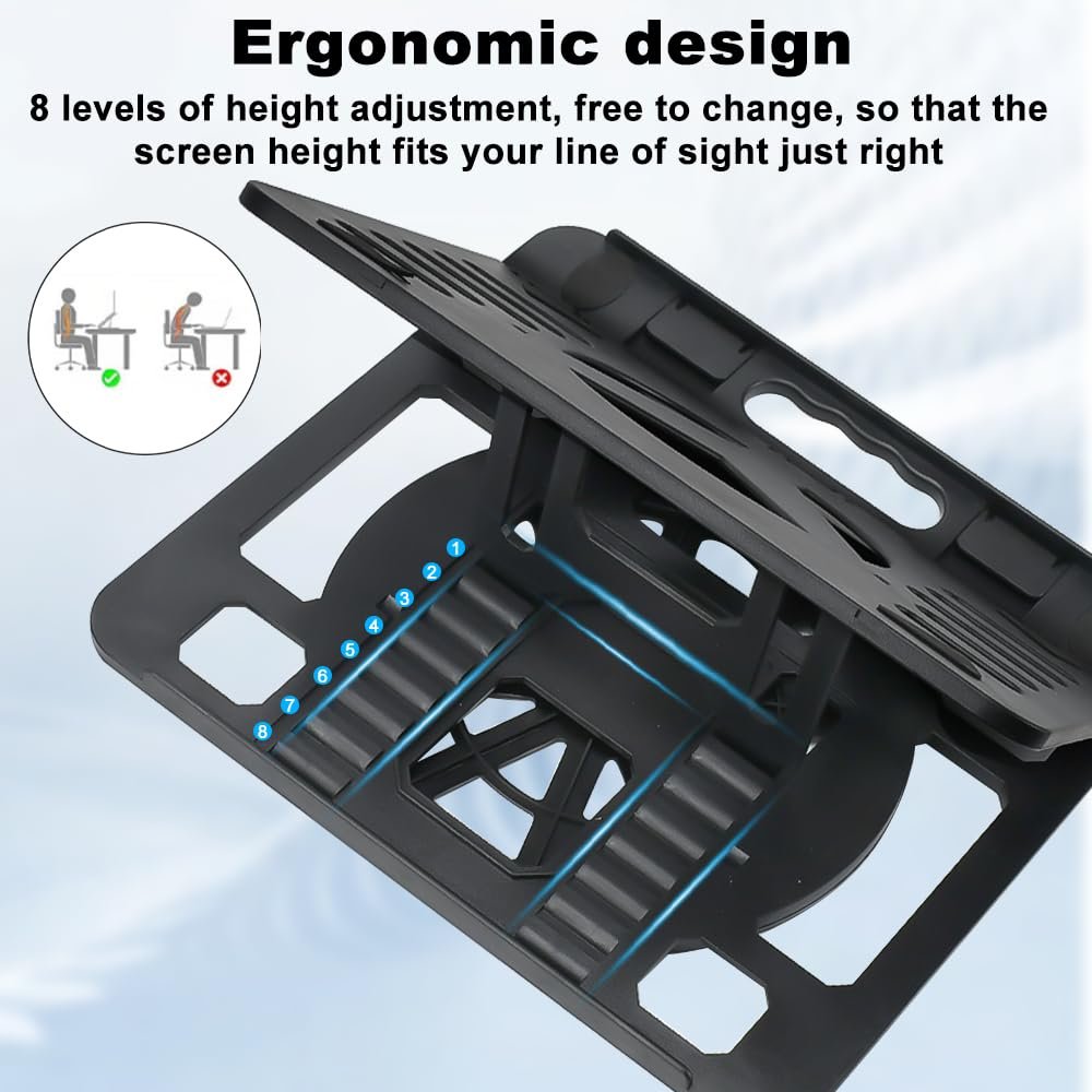 Подставка для ноутбука складная 8 уровней регулировки Черная подставка для ноутбука ABS Держатель для ноутбука вентилируемый Эргономичный держатель для ноутбука с настольной подставкой для мобильного телефона, фото №6 Подставка для ноутбука складная 8 уровней регулировки Черная подставка для ноутбука ABS Держатель для ноутбука вентилируемый Эргономичный держатель для ноутбука с настольной подставкой для мобильного телефона, фото №6