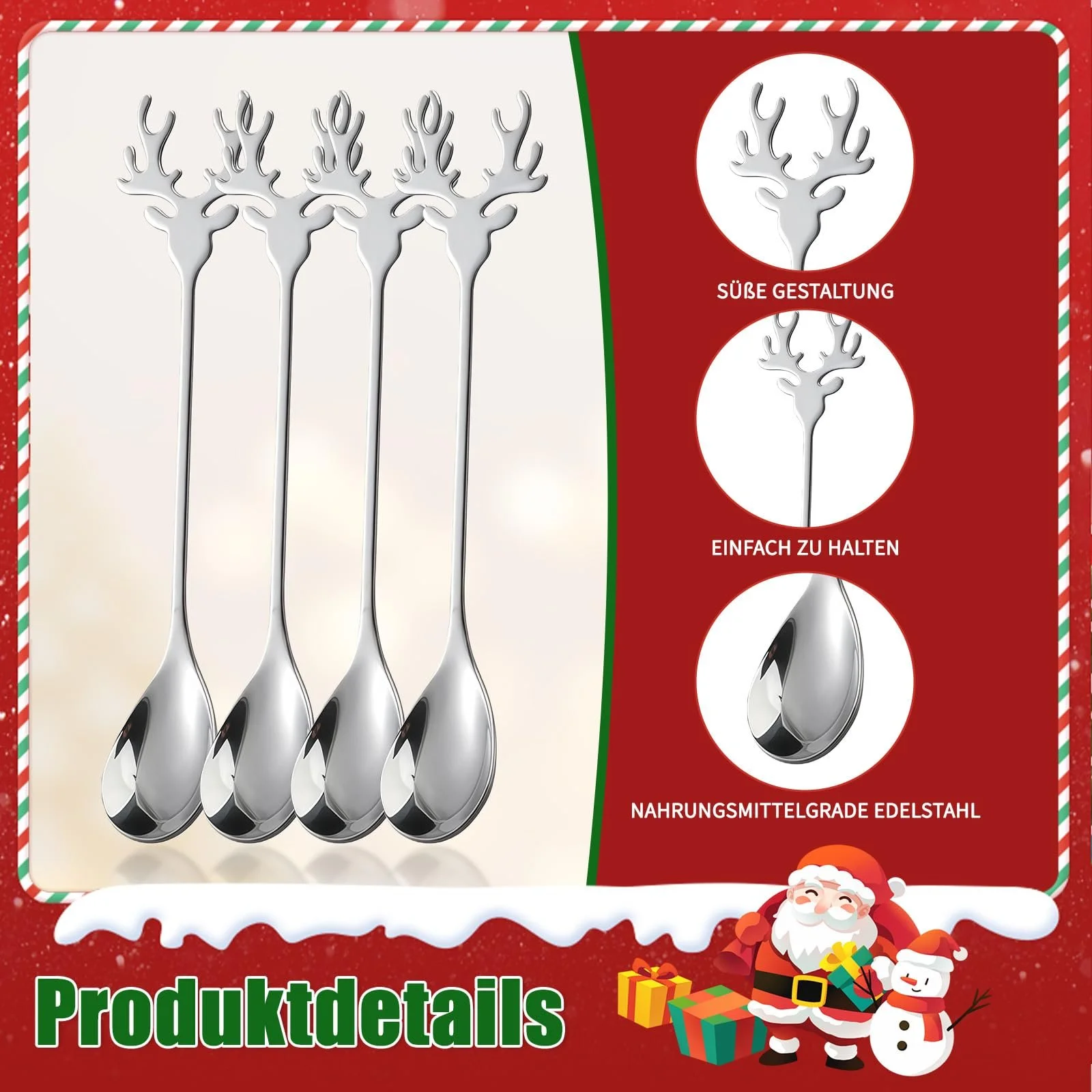 Ложки Різдвяні, Набір 8 шт Олень, фото №3