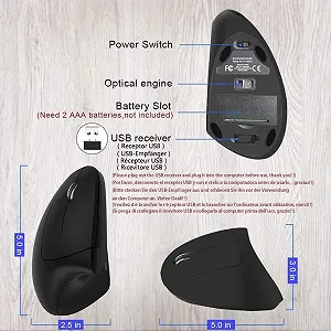 Миша Бездротова Ергономічна Вертикальна для лівої руки 800/1200/1600 DPI з USB-приймачем synthetic.ua - Фото 1