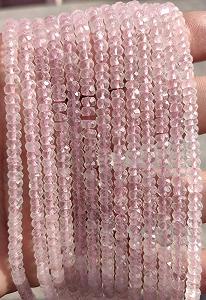 Бусины из натурального розового кварца круглые граненые 4.25-4.5 мм, нить длиной 40 см, ожерелья, браслета - Фото 1
