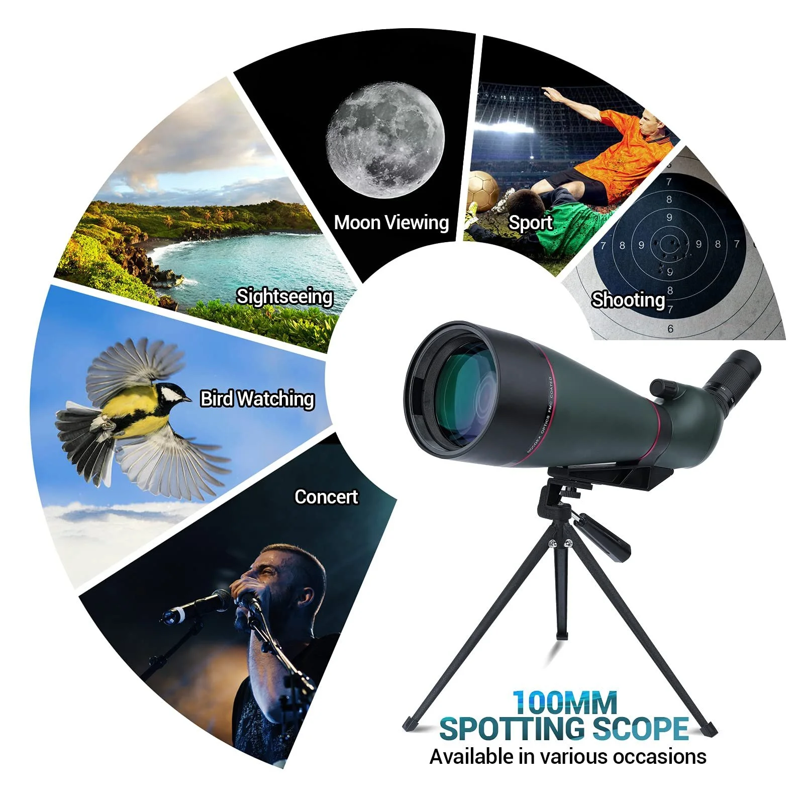 Зорова труба 25-75x100mm Waterproof HD FMC Green з триногою та чохлом для перенесення, фото №6