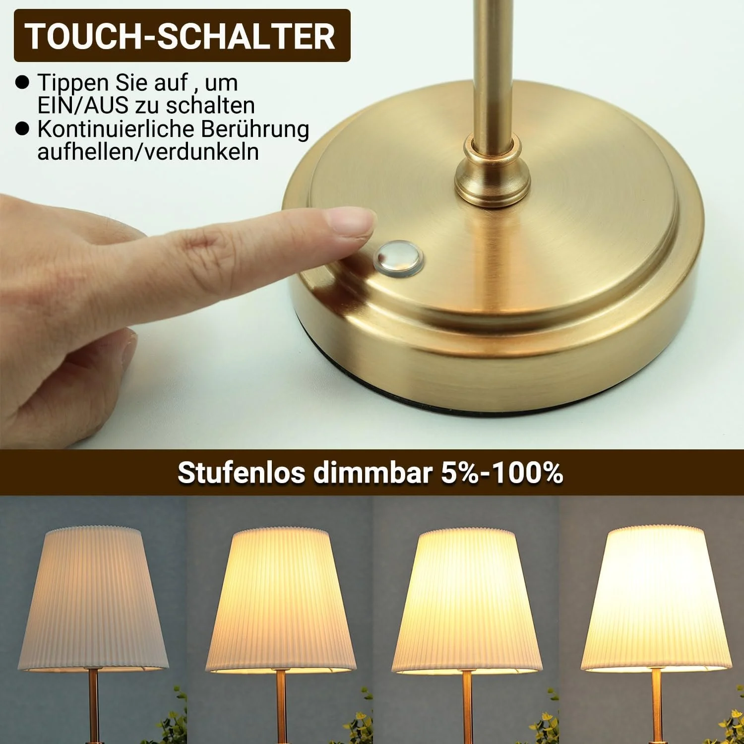 Бездротова настільна лампа Диммована Сенсорна 5000 мАг 38 см з тканинним абажуром, фото №5