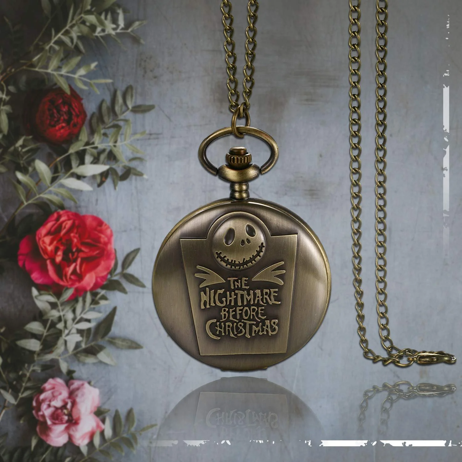 Карманные часы JewelryWe Мужские с черепом Скелет из Кошмара перед Рождеством, кварцевые аналоговые часы с цепочкой-ожерельем, фото №4 Карманные часы JewelryWe Мужские с черепом Скелет из Кошмара перед Рождеством, кварцевые аналоговые часы с цепочкой-ожерельем, фото №4